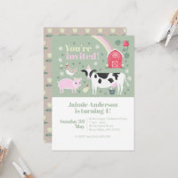 Children Green Fun Farm Animal Cow Birthday
