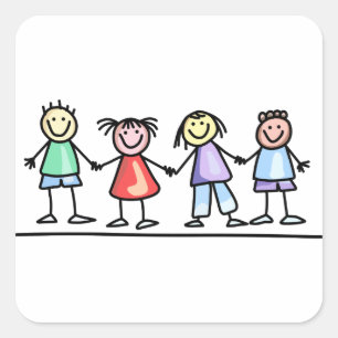 Children Hand in Hand Square Sticker