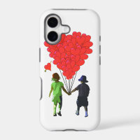 Children holding hands & heart shaped balloons