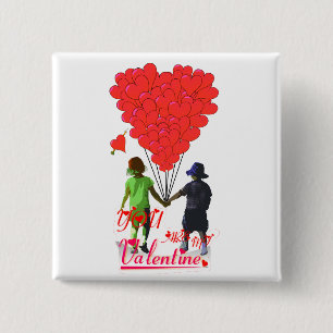 Children holding hands & heart shaped balloons 15 cm square badge