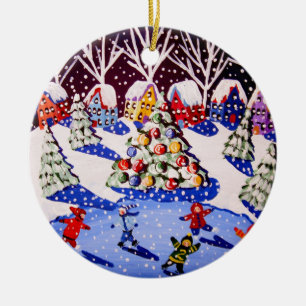 Children Ice Skate Christmas Round Ornament