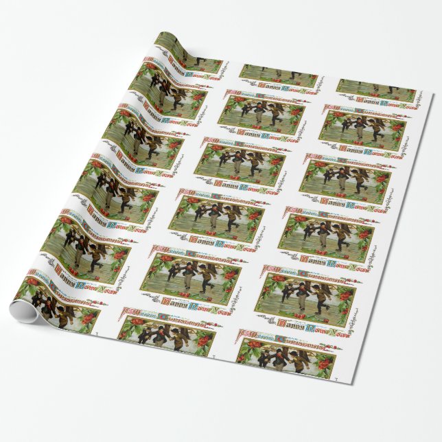 Children Iceskating Wrapping Paper (Unrolled)