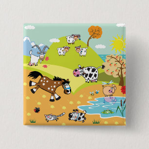 children illustration 15 cm square badge