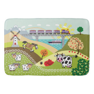 children illustration bath mat