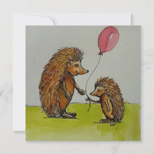 Children illustration hedgehogs holding a  balloon (Front)