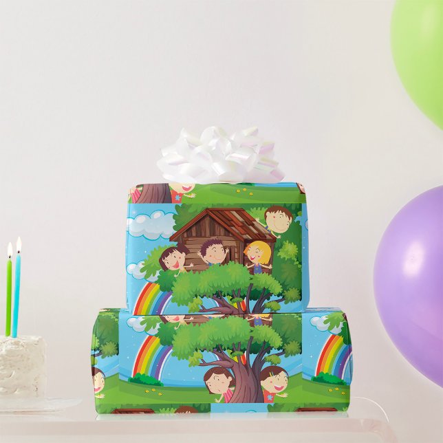 Children In A Treehouse Wrapping Paper (Creator Uploaded)