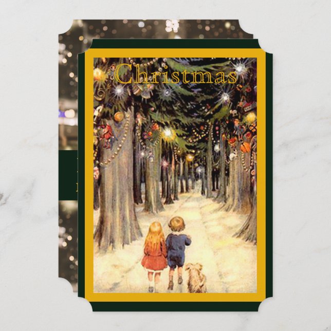 Children in Christmas Lane Flat Photocard Invitation (Front/Back)