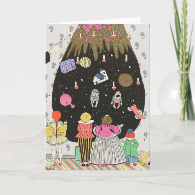 Children In Costumes Decorating Christmas Tree Holiday Card (Front)