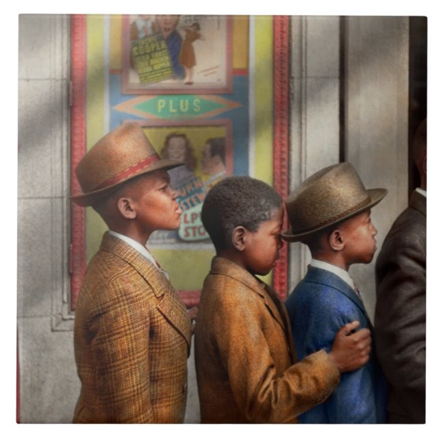 Children - In line to see a movie 1941 Ceramic Tile (Front)