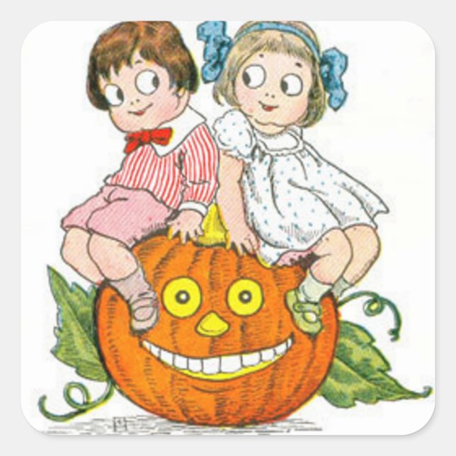 Children Jack O Lantern Pumpkin Square Sticker (Front)