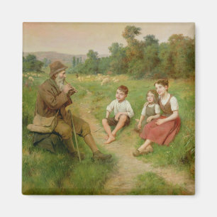 Children Listen to a Shepherd Playing a Flute Magnet