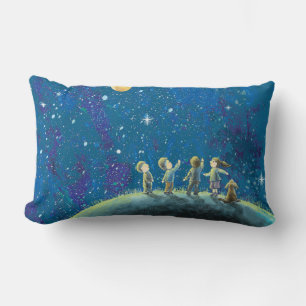 Children Looking At Night Sky  Lumbar Cushion