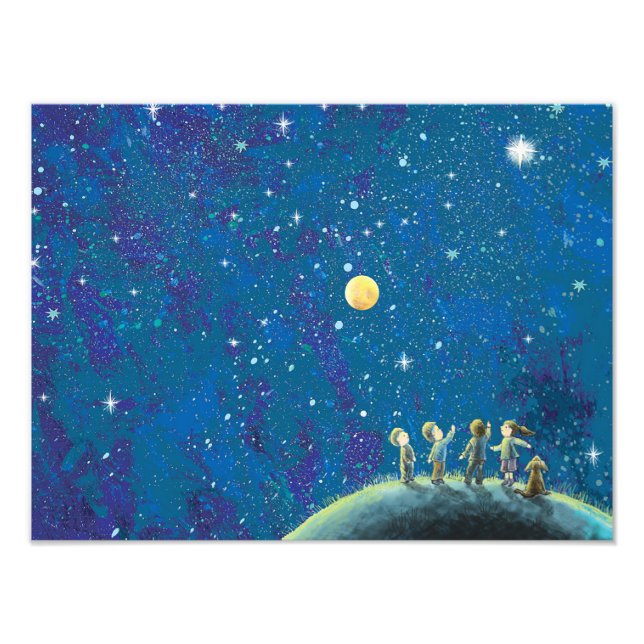 Children Looking At Night Sky Photo Print (Front)
