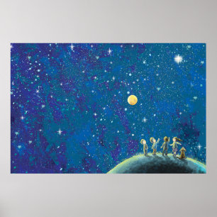 Children Looking At Night Sky  Poster