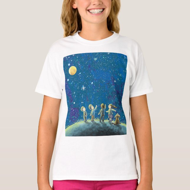 Children Looking At Starry Sky  T-Shirt (Front)