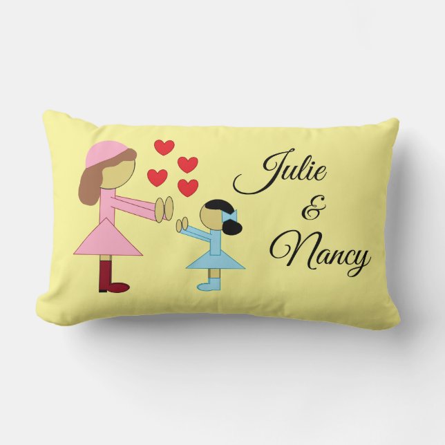 Children & Love:  Light Yellow Lumbar Cushion (Front)