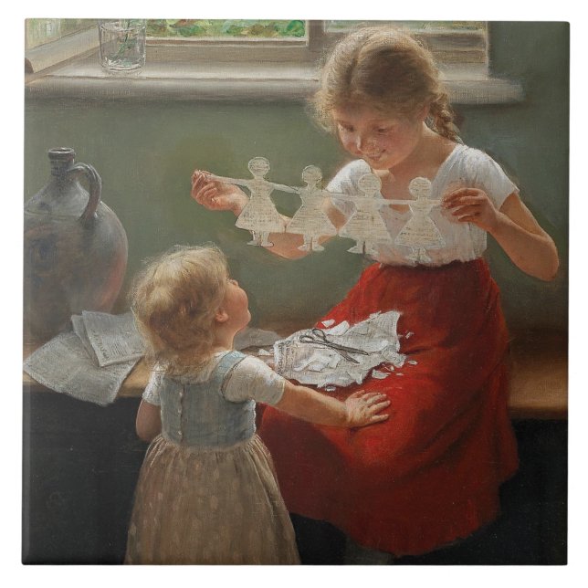 Children Making Silhouettes (Cute Kids Playing) Ceramic Tile (Front)