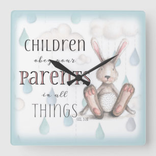 Children Obey Your Parents-Col 3:20 Blue Square Wall Clock