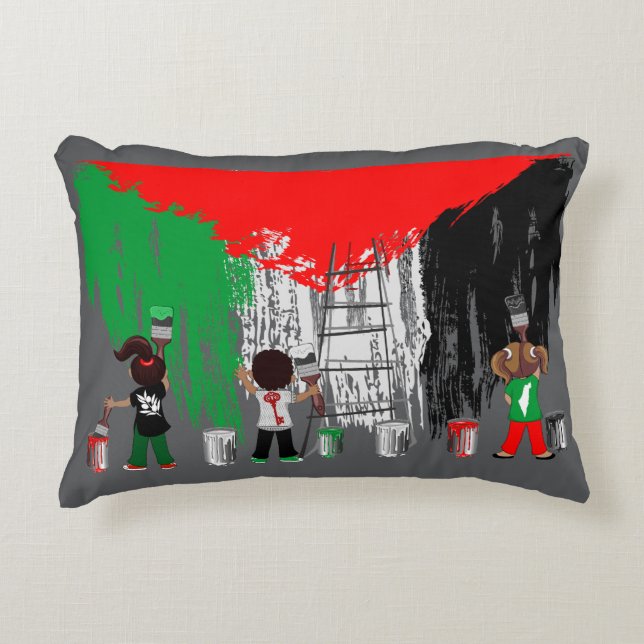 Children of Gaza Painting Palestine Flag  Decorative Cushion (Front)