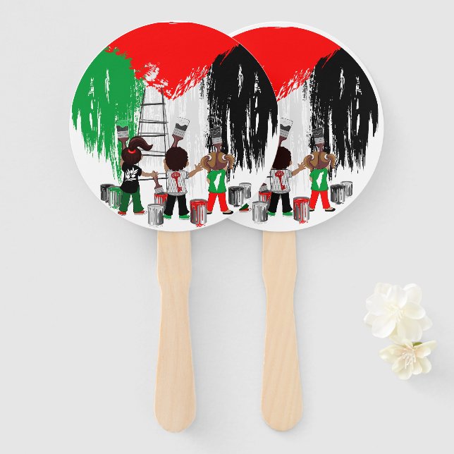 Children of Gaza Painting Palestine Flag  Hand Fan (Front and Back)