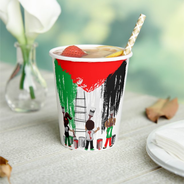 Children of Gaza Painting Palestine Flag  Paper Cups (Insitu)