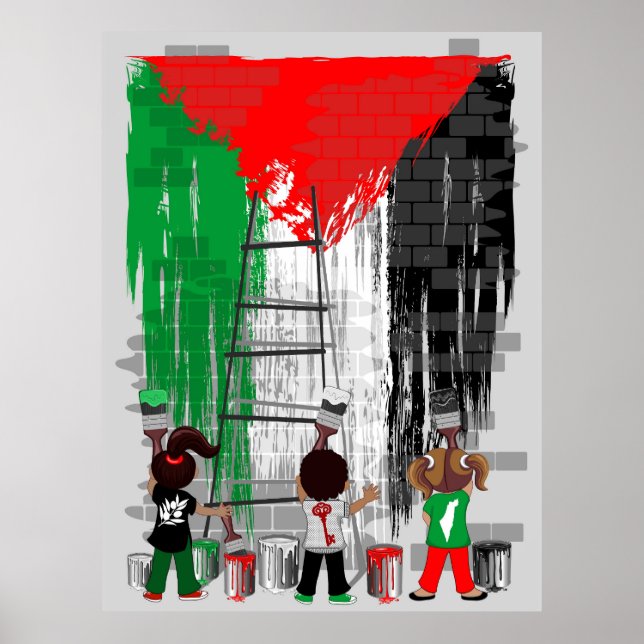 Children of Gaza Painting Palestine Flag  Poster (Front)