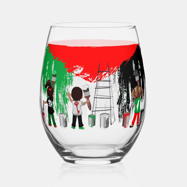 Children of Gaza Painting Palestine Flag  Stemless Wine Glass (Front)