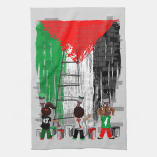 Children of Gaza Painting Palestine Flag Tea Towel