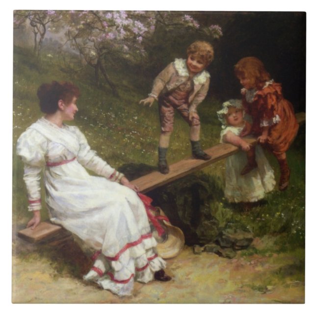 Children on a Seesaw (by Frederick Morgan) Ceramic Tile (Front)