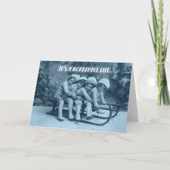 Children on Sled Greeting Card (Front)
