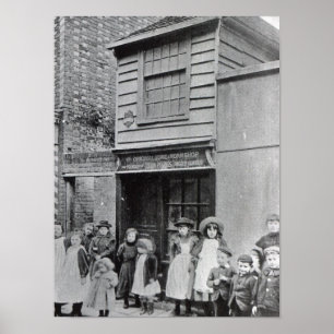 Children outside John Pounds's workshop Poster