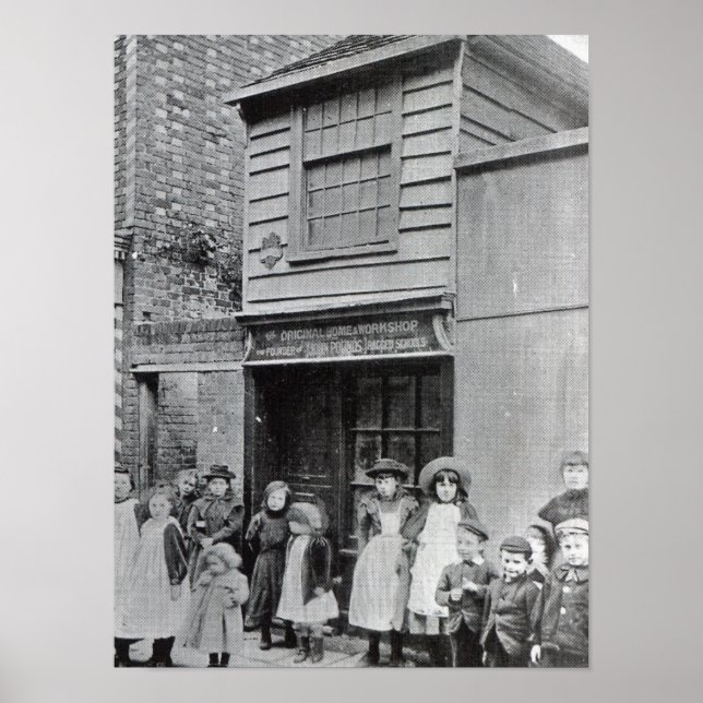 Children outside John Pounds's workshop Poster (Front)