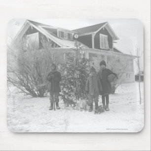 Children outside with Christmas tree Mouse Pad