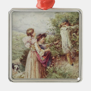 Children picking blackberries, 19th century metal tree decoration