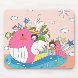 Children playing by fish in pond mouse pad