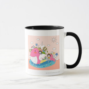 Children playing by fish in pond mug