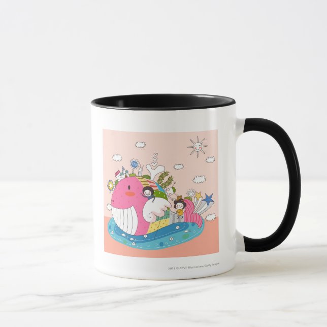 Children playing by fish in pond mug (Right)