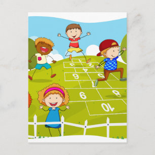 Children playing hopscotch in the park postcard