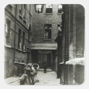 Children playing in a slum, 1899 square sticker