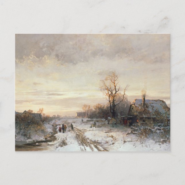 Children playing in a winter landscape postcard (Front)