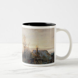 Children playing in a winter landscape Two-Tone coffee mug
