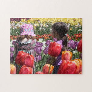 Children Playing in Colourful Tulip Garden Jigsaw Puzzle