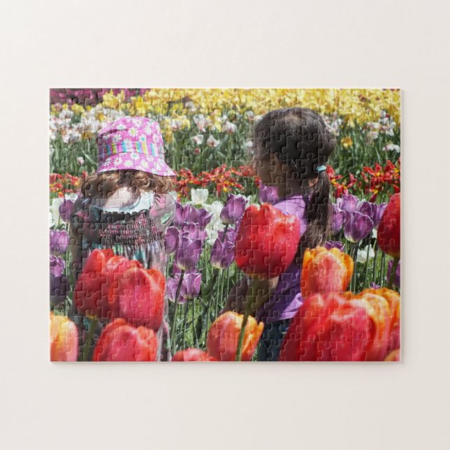 Children Playing in Colourful Tulip Garden Jigsaw Puzzle (Horizontal)
