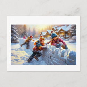 Children Playing In Snow, Postcard
