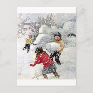children playing in snow postcard