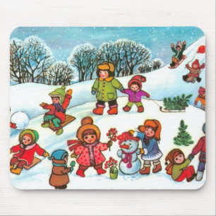 Children playing in the snow mouse pad