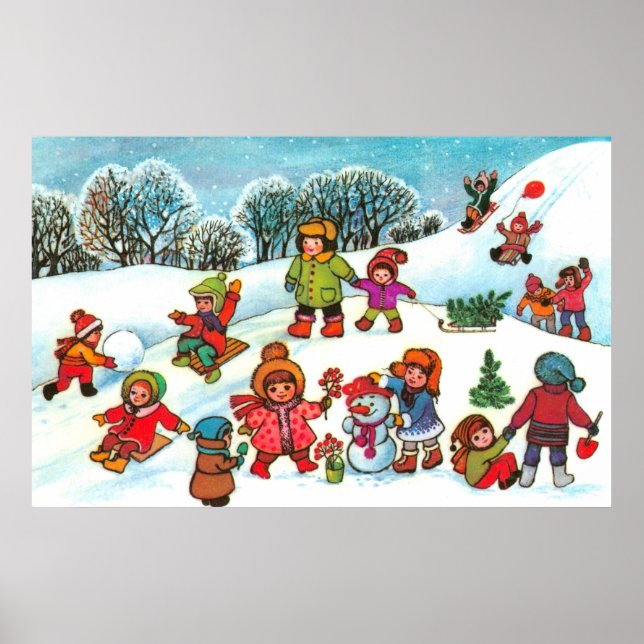 Children playing in the snow poster (Front)