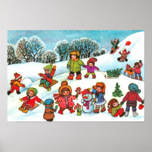 Children playing in the snow poster