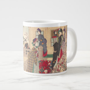 Children Playing in the Snow under Plum Trees Large Coffee Mug