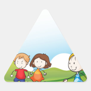 Children playing jumping rope triangle sticker